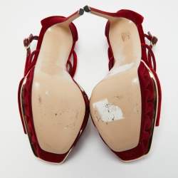 Le Silla Red Velvet Ankle Strap Platform Sandals Size 40