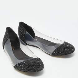 Le Silla Black Crystal Embellished Leather and PVC Ballet Flats Size 38.5