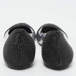 Le Silla Black Crystal Embellished Leather and PVC Ballet Flats Size 38.5