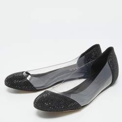 Le Silla Black Crystal Embellished Leather and PVC Ballet Flats Size 38.5