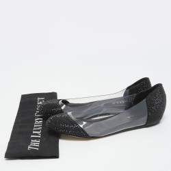 Le Silla Black Crystal Embellished Leather and PVC Ballet Flats Size 38.5