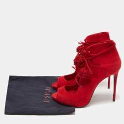 Le Silla Red Suede Lace Up Peep Toe Ankle Boots Size 40