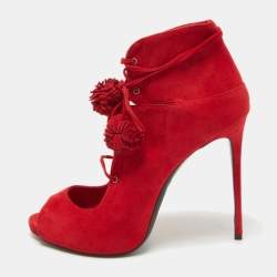 Le Silla Red Suede Lace Up Peep Toe Ankle Boots Size 40