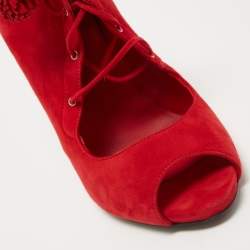 Le Silla Red Suede Lace Up Peep Toe Ankle Boots Size 40