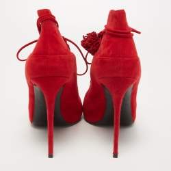 Le Silla Red Suede Lace Up Peep Toe Ankle Boots Size 40