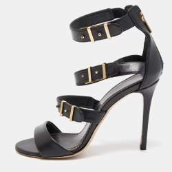 Pre Owned Le Silla Black Leather Ankle Strap Sandals Size 37