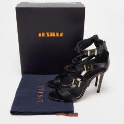 Pre Owned Le Silla Black Leather Ankle Strap Sandals Size 37