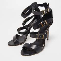 Pre Owned Le Silla Black Leather Ankle Strap Sandals Size 37