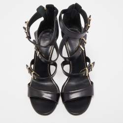 Pre Owned Le Silla Black Leather Ankle Strap Sandals Size 37