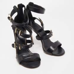 Pre Owned Le Silla Black Leather Ankle Strap Sandals Size 37