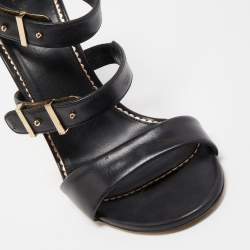 Pre Owned Le Silla Black Leather Ankle Strap Sandals Size 37