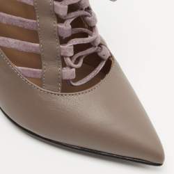 Pre Owned Le Silla Grey Leather Caged Lace Up Ankle Boots Size 35