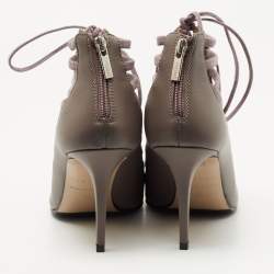 Pre Owned Le Silla Grey Leather Caged Lace Up Ankle Boots Size 35