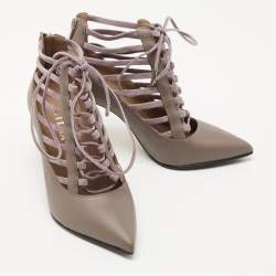 Pre Owned Le Silla Grey Leather Caged Lace Up Ankle Boots Size 35