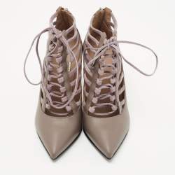 Pre Owned Le Silla Grey Leather Caged Lace Up Ankle Boots Size 35