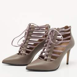Pre Owned Le Silla Grey Leather Caged Lace Up Ankle Boots Size 35