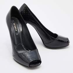 Le Silla Black Leather Peep Toe Pumps Size 38