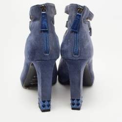 Le Silla Blue Suede Cut Out  Peep Toe Platform Ankle Boots Size 38.5