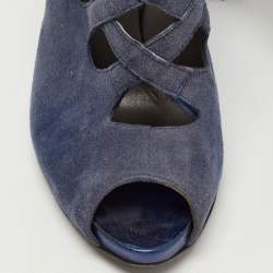 Le Silla Blue Suede Cut Out  Peep Toe Platform Ankle Boots Size 38.5