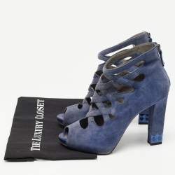 Le Silla Blue Suede Cut Out  Peep Toe Platform Ankle Boots Size 38.5