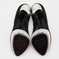 Pre Owned Le Silla Black Satin Crystal Embellished Platform Peep Toe Pumps Size 38