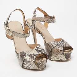 Le Silla Two Tone Python Embossed Leather Ankle Strap Sandals Size 37.5