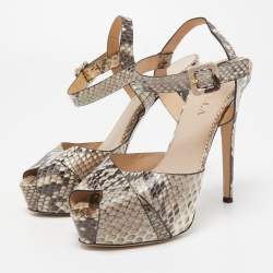 Le Silla Two Tone Python Embossed Leather Ankle Strap Sandals Size 37.5