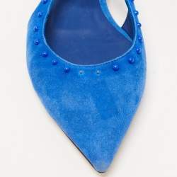 Le Silla Blue Suede Beaded Ankle Tie Ballet Flats Size 37.5