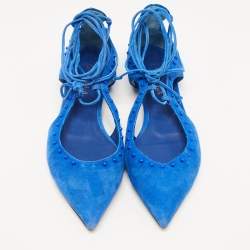 Le Silla Blue Suede Beaded Ankle Tie Ballet Flats Size 37.5