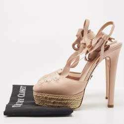 Pre Owned Le Silla Pink Leather Espadrille Platform Ankle Tie Pumps Size 39