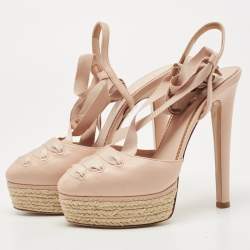 Pre Owned Le Silla Pink Leather Espadrille Platform Ankle Tie Pumps Size 39