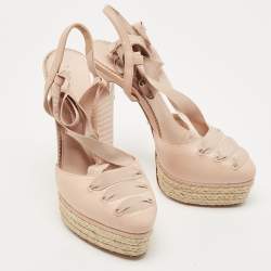 Pre Owned Le Silla Pink Leather Espadrille Platform Ankle Tie Pumps Size 39