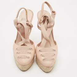 Pre Owned Le Silla Pink Leather Espadrille Platform Ankle Tie Pumps Size 39