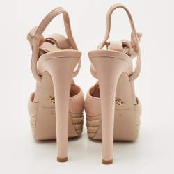 Pre Owned Le Silla Pink Leather Espadrille Platform Ankle Tie Pumps Size 39