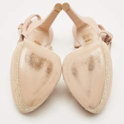 Pre Owned Le Silla Pink Leather Espadrille Platform Ankle Tie Pumps Size 39