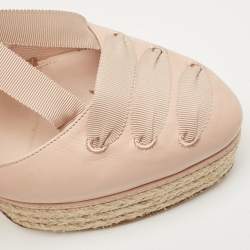 Pre Owned Le Silla Pink Leather Espadrille Platform Ankle Tie Pumps Size 39