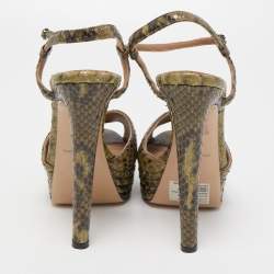 Le Silla Green Python Ankle Strap Platform Sandals Size 40