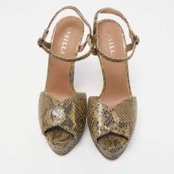 Le Silla Green Python Ankle Strap Platform Sandals Size 40