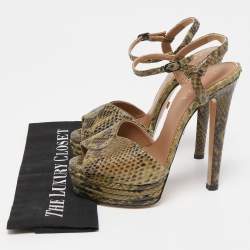 Le Silla Green Python Ankle Strap Platform Sandals Size 40