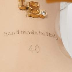 Pre Owned Le Silla White Woven Straw Leather Crystal Embellished Ankle Strap Sandals Size 40