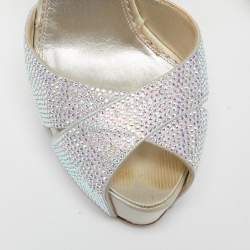 Pre Owned Le Silla Silver Crystal Embellished Cross Strap Platform Ankle Strap Sandals Size 37
