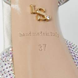 Pre Owned Le Silla Silver Crystal Embellished Cross Strap Platform Ankle Strap Sandals Size 37
