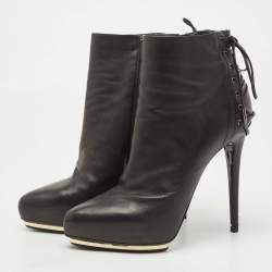 Pre Owned Le Silla Black Leather Ankle Boots Size 39