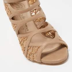 Pre Owned Le Silla Brown Leather and Mesh Strappy Sandals Size 37