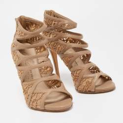 Pre Owned Le Silla Brown Leather and Mesh Strappy Sandals Size 37