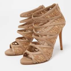 Pre Owned Le Silla Brown Leather and Mesh Strappy Sandals Size 37