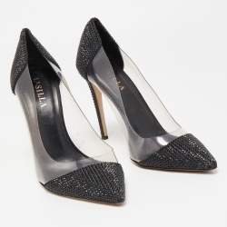 Le Silla Black Crystal Embellished Leather and PVC Pointed Toe Pumps Size 40