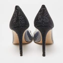 Le Silla Black Crystal Embellished Leather and PVC Pointed Toe Pumps Size 40