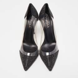 Le Silla Black Crystal Embellished Leather and PVC Pointed Toe Pumps Size 40