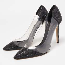 Le Silla Black Crystal Embellished Leather and PVC Pointed Toe Pumps Size 40